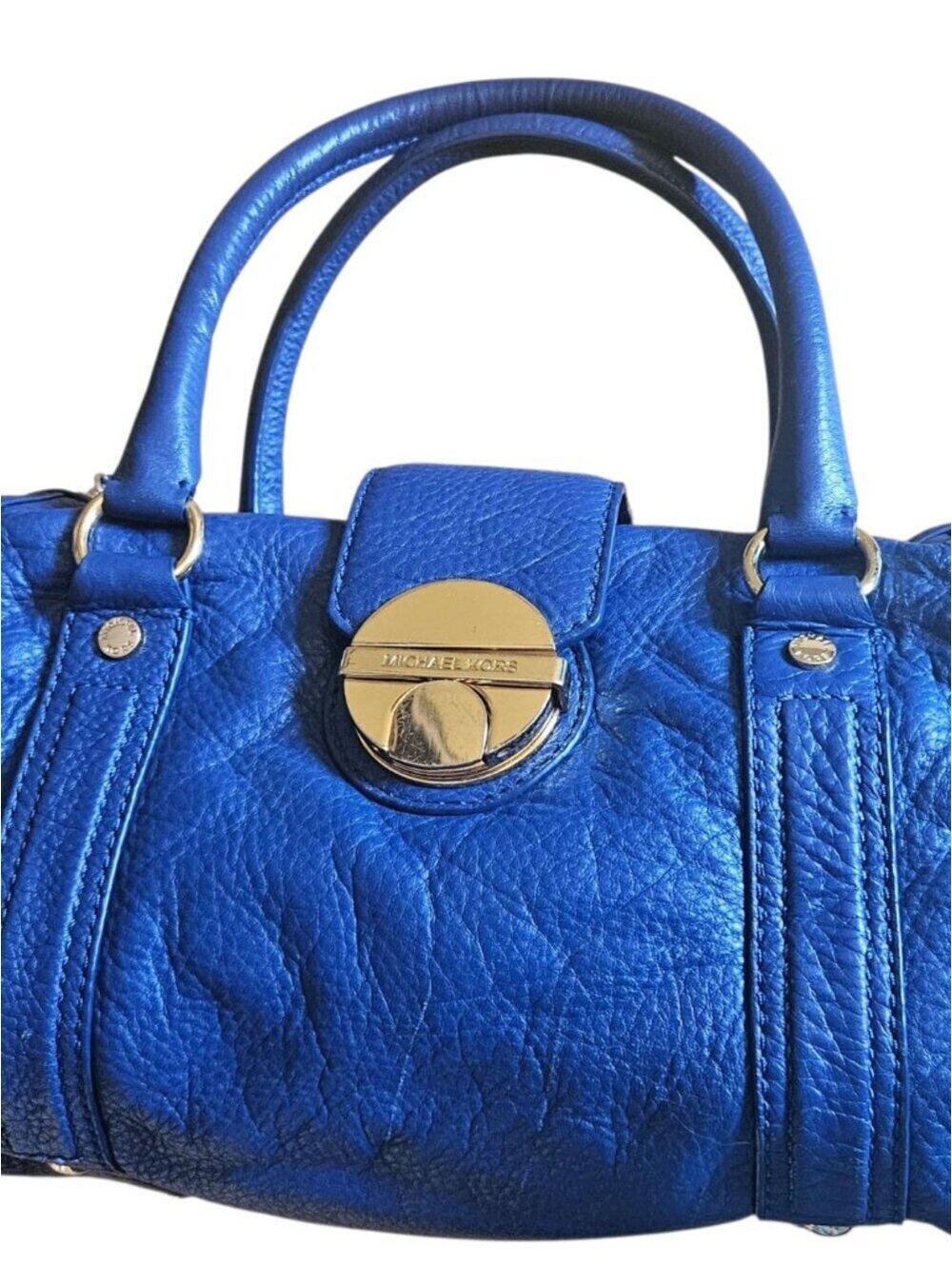 Vintage Michael Kors Cobalt Blue Pebbled Leather Satchel Bowler Bag Leather